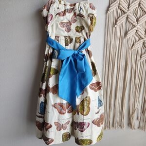 Anthropologie Maeve Lepidoptera Butterfly Print Strapless Dress Pockets | Sz 2